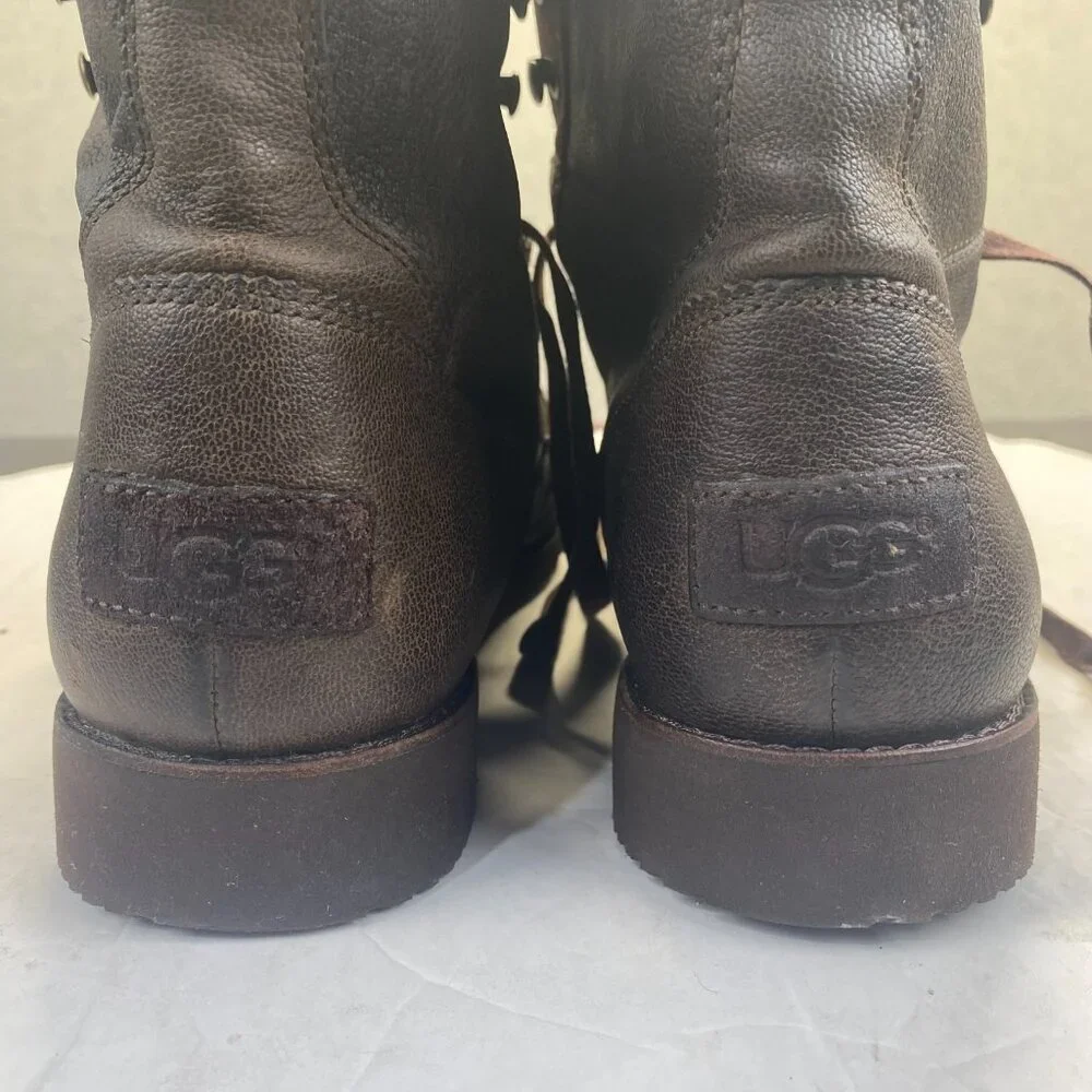 UGG Cavitt Antiqued Leather Fur Lined Military Boots Shoes Size 9‎ Mens F19216G